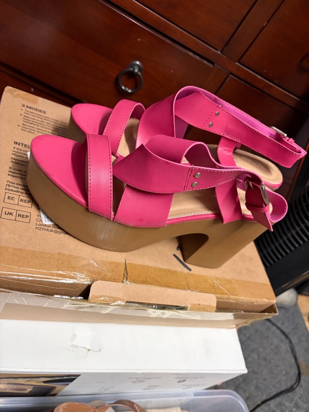 Platform Ankle-Strap Sandals in Hot Pink